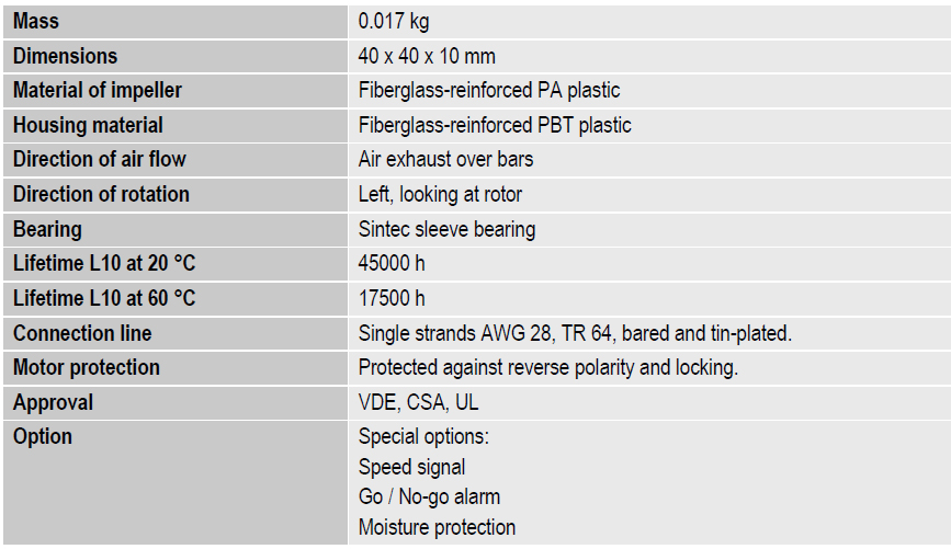 Техническое описание Ebmpapst 414 FH 40x40x10 мм