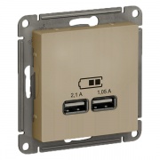 Зарядка USB  5В, 1 порт x 2,1 А, 2 порта х 1,05 А SE AtlasDesign, шампань