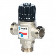Клапан термостатический смесительный STOUT - 1" (НР, t35-60°C, kvs 1.6, L-образное смешивание)