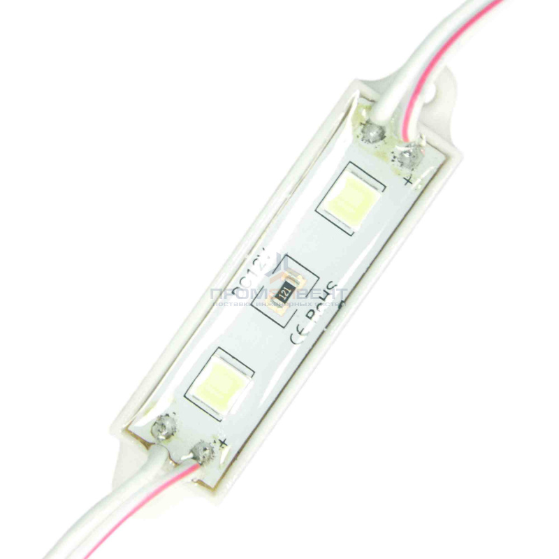 02-08 Модуль светодиодный, 12В, 0,48 Вт, 2*smd 5054, 20Лм/д, IP65, 6500 К, 61*15*6мм, силиконовая заливка,ХБ