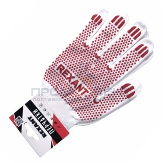 Перчатки ХБ белые нейлоновые (точка ПВХ) REXANT