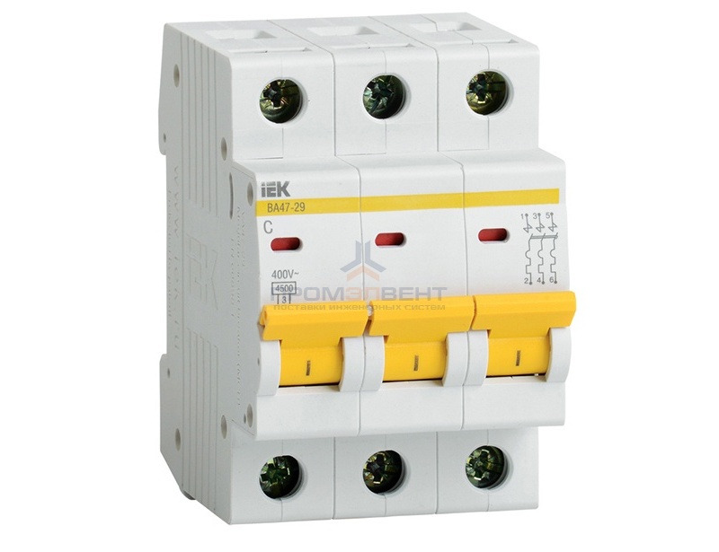 Автоматический выключатель ВА47-29 3Р 63А 4,5кА характеристика С ИЭК (автомат)