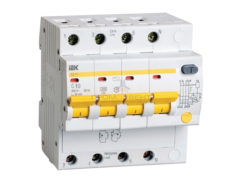 Дифференциальный автомат АД14 4Р 10А 30мА ИЭК