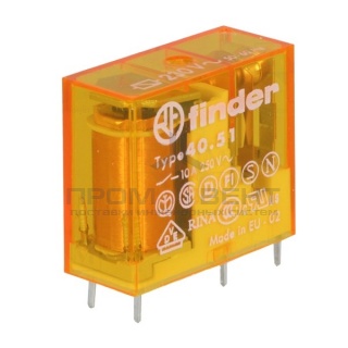 Миниатюрные PCB-реле Finder выводы 5мм, 1 контакт, 10A DC 24В AgCdO (+125°C) влагозащита